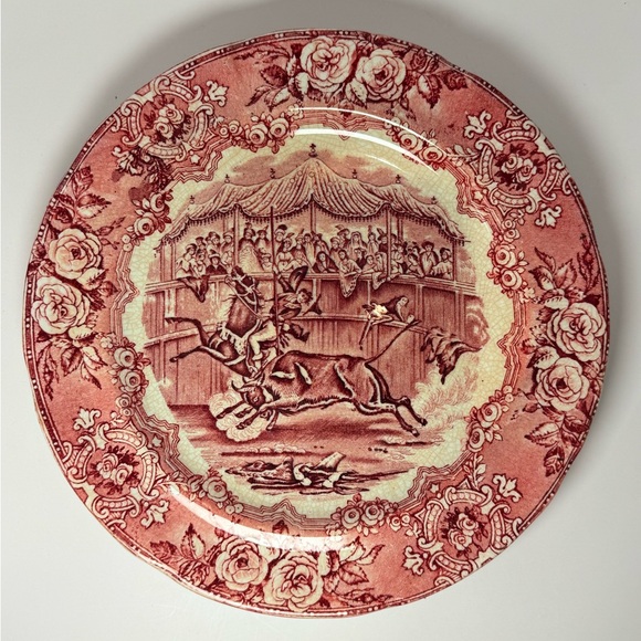 Spanish Festivities 1798 Pink Red George Jones 9.2” Antique Transferware Plate - Picture 1 of 5